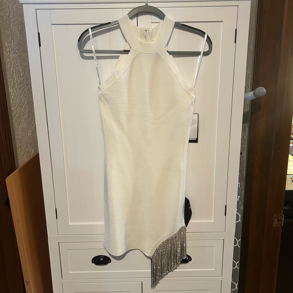 NWT Guess by Marciano Erin Bandege Dress with rhinestone fringe at hip
